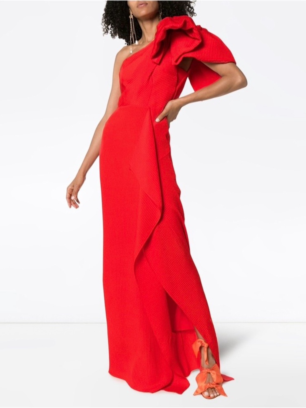 Roland Mouret One-Shoulder Red Ruffle Gown